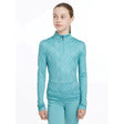 Teal lemieux young rider clea base layer with subtle geometric pattern and half zip collar perfect for riding