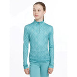 Teal lemieux young rider clea base layer with subtle geometric pattern and half zip collar perfect for riding