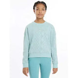 Light blue textured knit lemieux young rider clea crew sweat with subtle shimmering pattern perfect for young rider style
