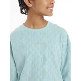 Light blue textured knit lemieux young rider clea crew sweat with subtle geometric pattern and embroidered logo across chest