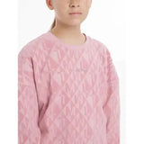 Pink lemieux young rider clea crew sweat with geometric pattern and subtle chest embroidery in soft fabric