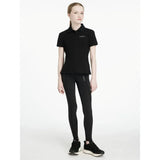 Black short-sleeved polo shirt with subtle embroidered logo perfect for lemieux young rider darla sport legging look