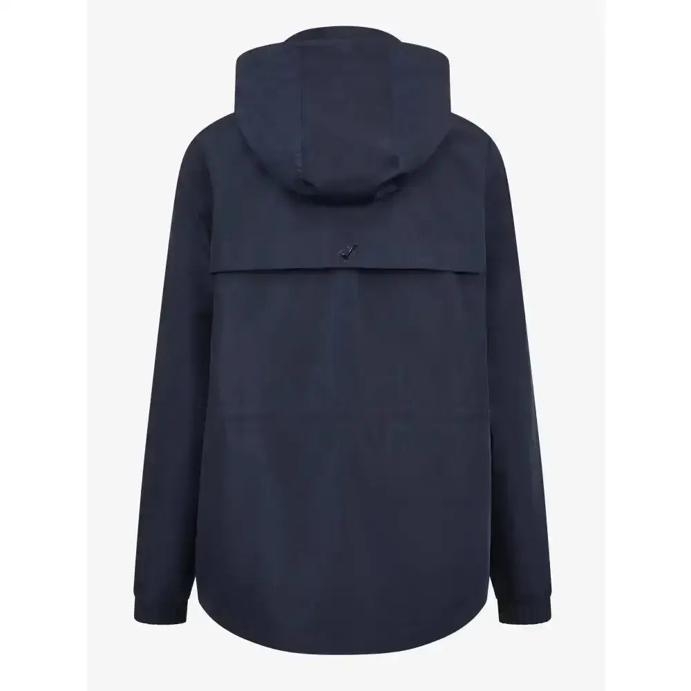 Back view of lemieux young rider dolcie waterproof jacket navy with sleek design and subtle branding on collar