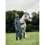 Dark gray waterproof lemieux young rider elements coat petrol with hood and subtle sleeve branding for riding
