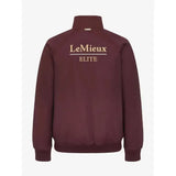Back of maroon lemieux young rider elite zip-up jacket with gold embroidered rider elite team branding