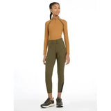 Olive green lemieux young rider ella winter breggings with black side panels and high waistband for winter riding