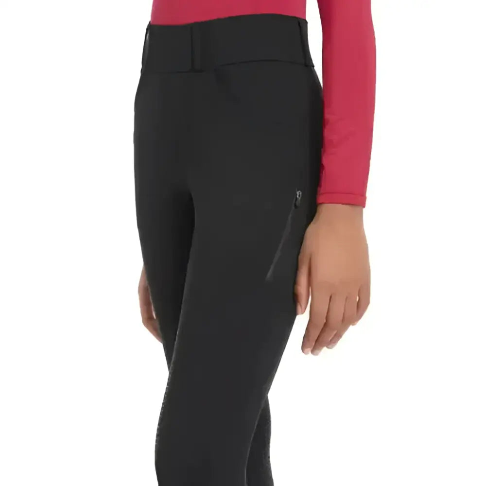 Black lemieux young rider ella winter breggings with high waist zippered pockets and subtle textured detailing