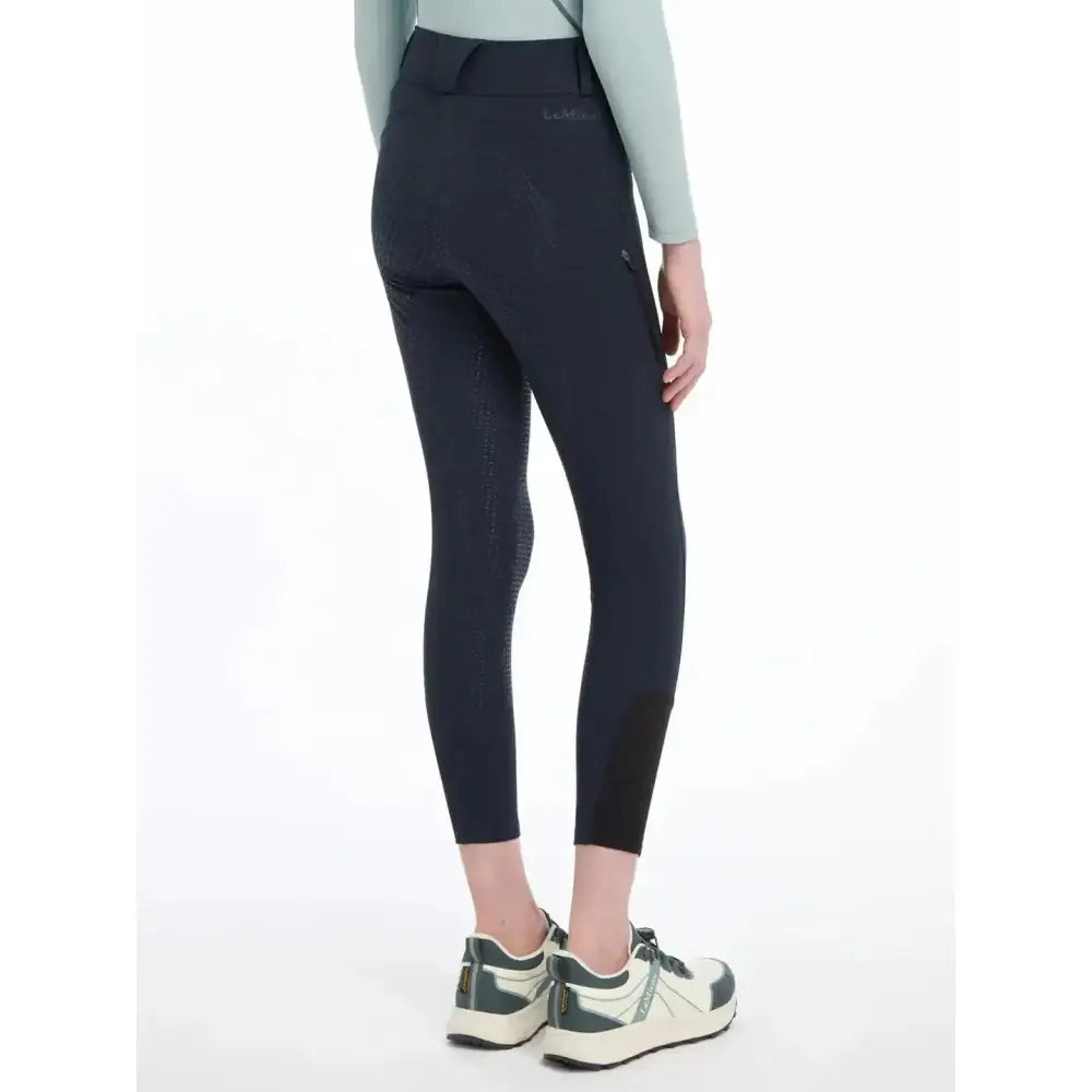 Black lemieux young rider ella winter breggings navy with smooth fit and textured thigh panels for winter riding