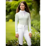 Light green lemieux young rider eva long sleeve shirt pistachio with high collar and white zipper detail