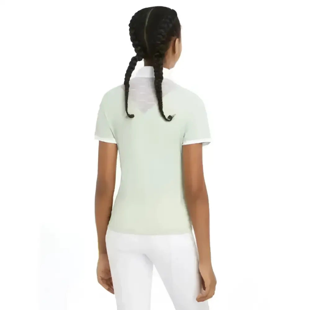 Mint green lemieux young rider eva short sleeve shirt pistachio with white collar and sleeve trim for riding use
