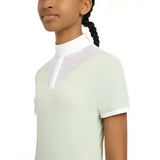 Pale mint green lemieux young rider eva short sleeve shirt pistachio with white collar and lace chest detail