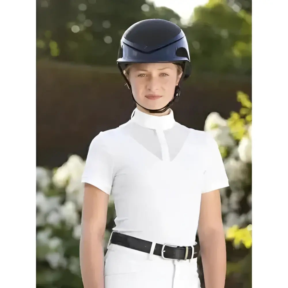 Navy blue lemieux young rider equestrian helmet with aerodynamic design and adjustable straps for rider eva short use