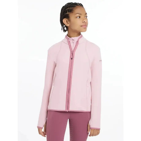 Pink fleece zip-up jacket with matching zipper and trim from lemieux young rider felicity fleece collection