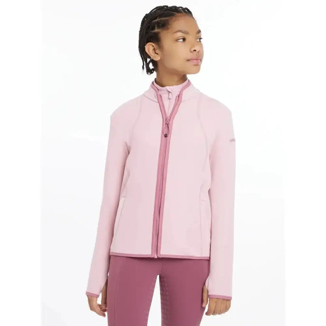 Pink fleece zip-up jacket with matching zipper and trim from lemieux young rider felicity fleece collection