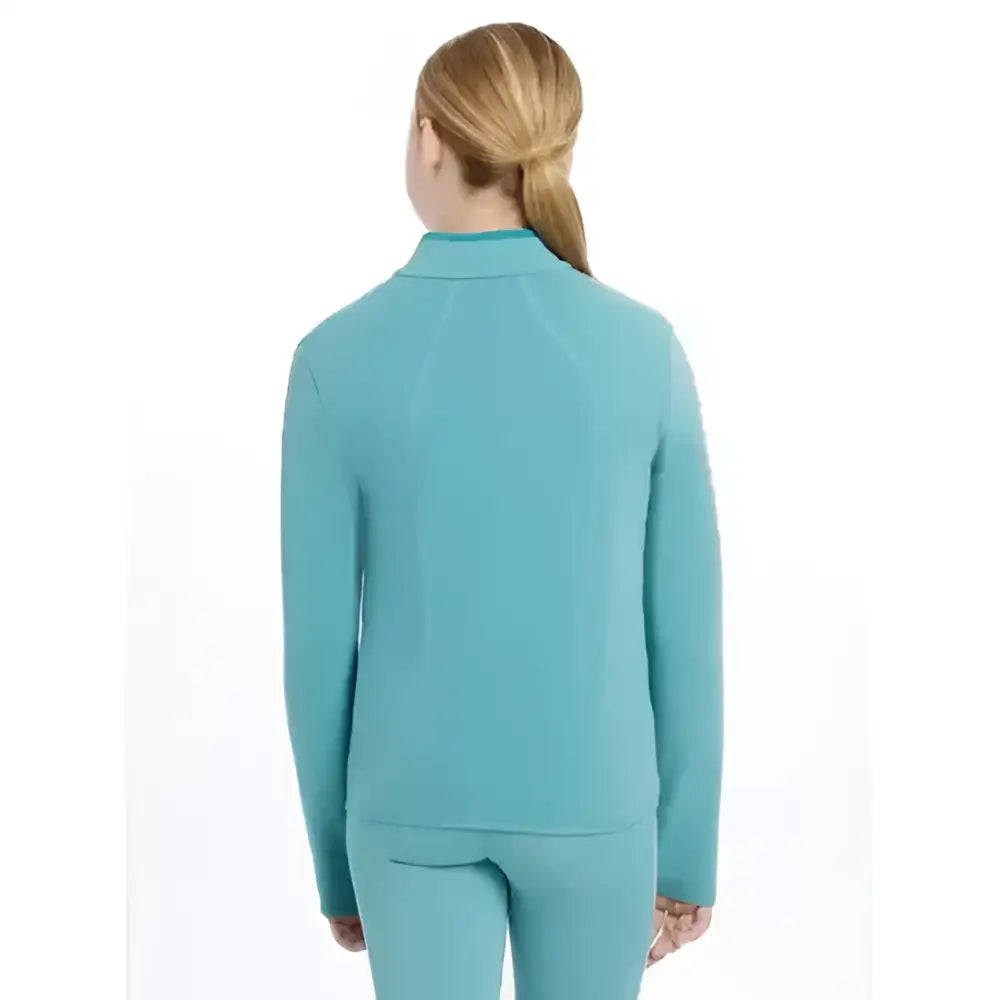 Teal lemieux young rider felicity fleece zip long-sleeve athletic jacket with high collar and matching pants in lagoon