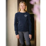 Navy blue long-sleeved cotton shirt with white embroidered logo for lemieux young rider freya pro breech fans