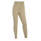 Beige lemieux young rider freya pro breeches with high waist button closure and sleek form fitting design