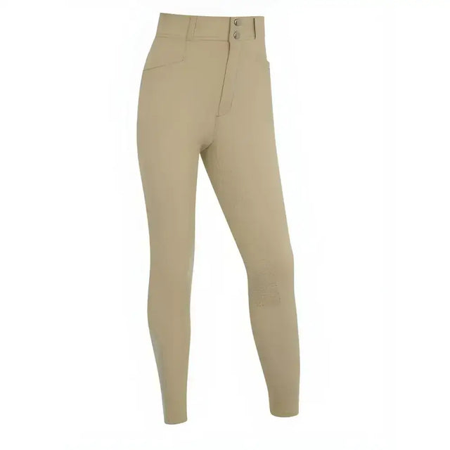 Beige lemieux young rider freya pro breeches with high waist button closure and sleek form fitting design