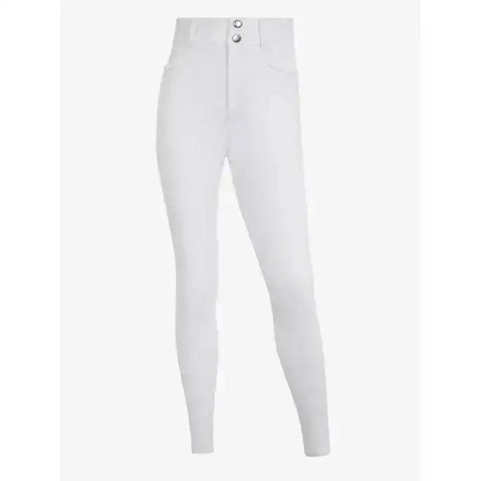 White lemieux young rider freya pro breeches with high waist and two silver buttons at the front