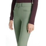Olive green lemieux young rider full seat izzy breeches rosemary with fitted silhouette and high waistband buttons
