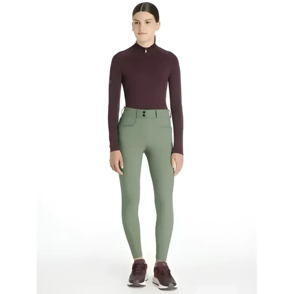 Olive green lemieux young rider full seat izzy breeches rosemary with fitted design and two front pockets