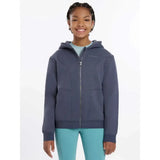 Navy blue lemieux young rider hadley hoodie dusk blue with subtle chest logo and two front pockets for riders