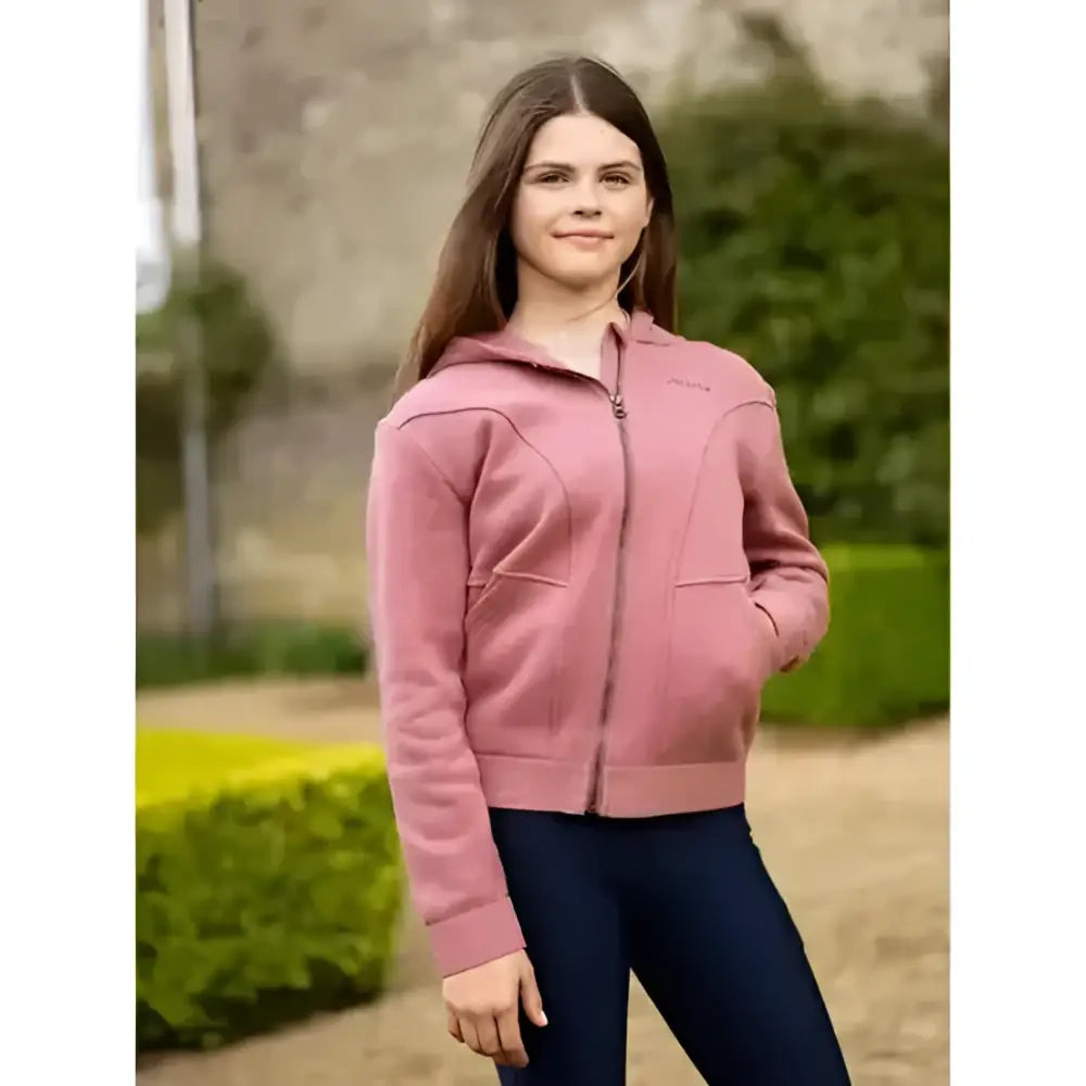 Lemieux young rider hadley hoodie peony soft pink zip up hoodie with hood front pockets and ribbed cuffs