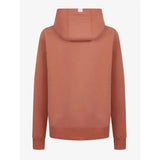 Back view of rust-colored lemieux young rider hannah pop over apricot hoodie with ribbed hem cuffs and small pocket