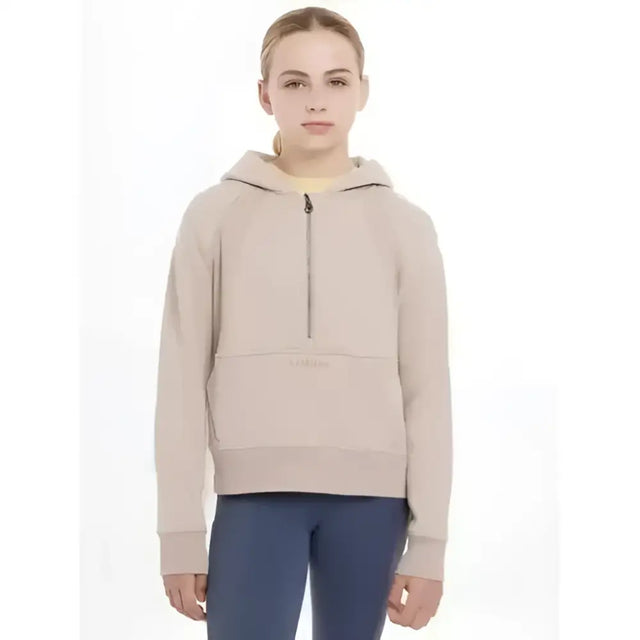 Beige lemieux young rider harriet pop pullover with half zip front and subtle chest logo perfect for riding