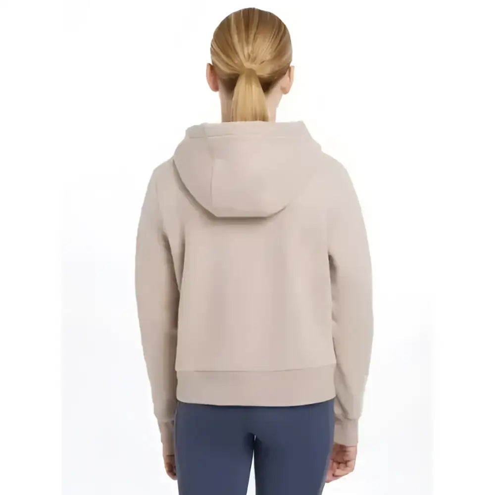 Beige lemieux young rider harriet pop hooded sweatshirt with soft relaxed fit and ribbed cuffs perfect for riding