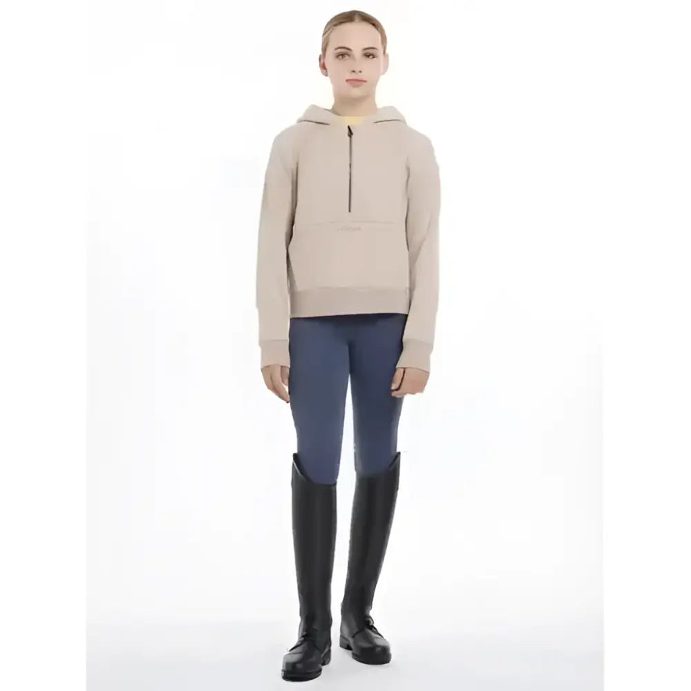 Beige lemieux young rider harriet pop zip front hoodie with subtle chest logo perfect for casual riding