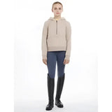 Beige lemieux young rider harriet pop zip front hoodie with subtle chest logo perfect for casual riding