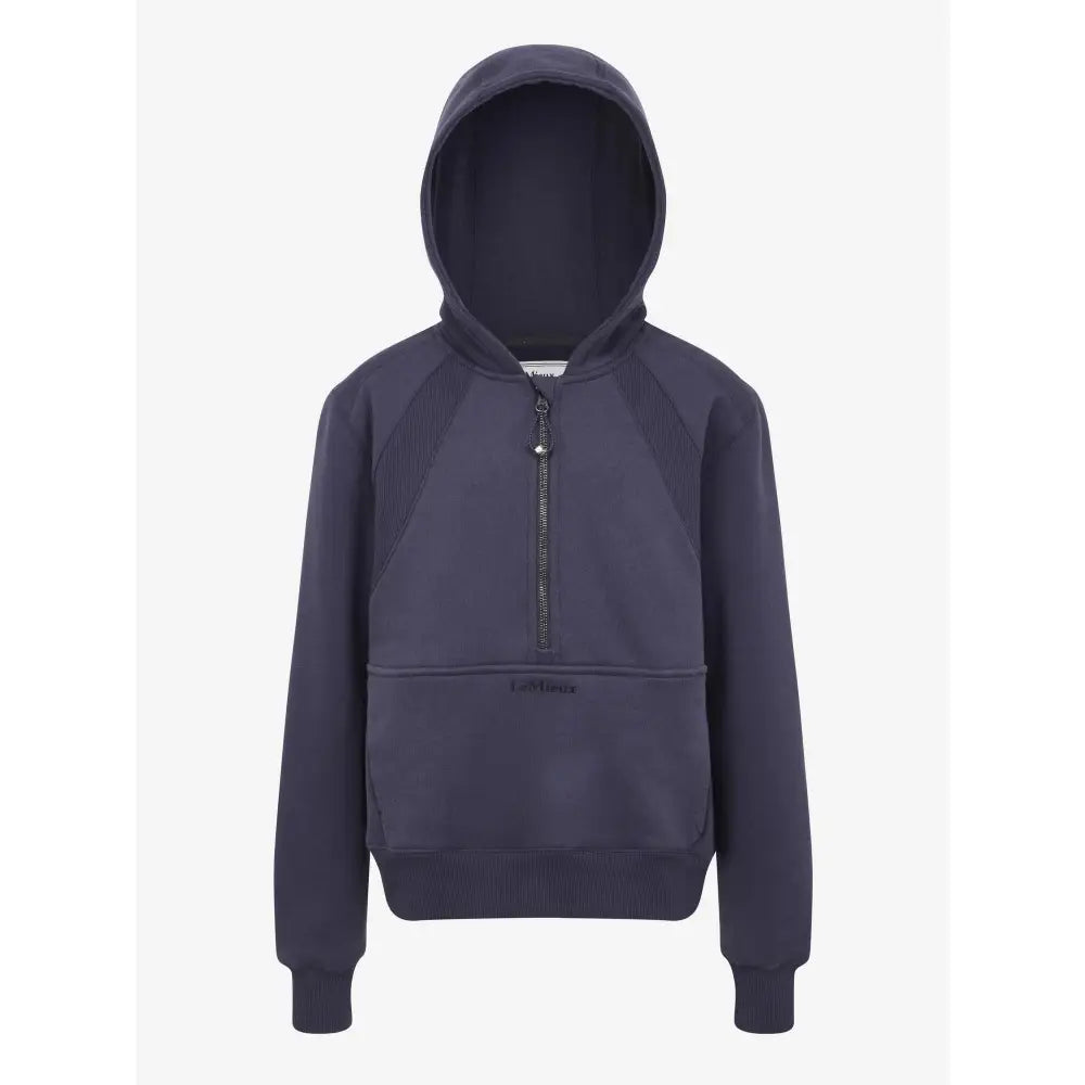 Dark navy blue lemieux young rider harriet pop hooded sweatshirt with half zip front and ribbed cuffs