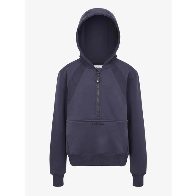 Dark navy blue lemieux young rider harriet pop hooded sweatshirt with half zip front and ribbed cuffs