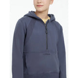 Dark blue ribbed half-zip hoodie with front pocket and lemieux brand perfect for lemieux young rider harriet pop