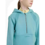 Teal lemieux young rider harriet pop hoodie with zip front and textured panel design embroidered with lemieux logo