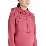 Pink lemieux young rider hettie half zip cranberry zip hoodie with black contrast stitching and front pocket