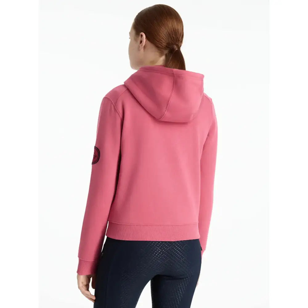 Soft pink lemieux young rider hettie half zip cranberry zip hoodie with ribbed hem cuffs and sleeve patch
