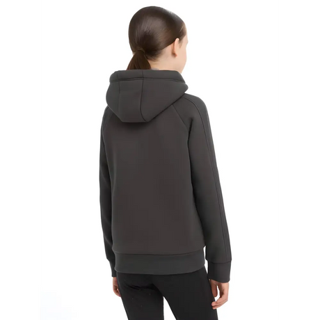 Dark gray hooded sweatshirt back view from the Lemieux Young Rider Hollie collection