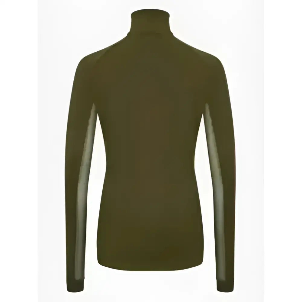Olive green lemieux young rider hope turtleneck sweater with sheer mesh sleeves lightweight base layer