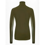 Olive green lemieux young rider hope turtleneck sweater with sheer mesh sleeves lightweight base layer