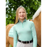 Mint green lemieux young rider hope lightweight base layer long sleeve top with quarter zip collar for riding