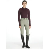 Maroon lemieux young rider hope lightweight base long sleeve top with high collar and front zipper detail