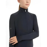 Black lemieux young rider lightweight base layer jacket with high collar zipper and embroidered logo on left sleeve