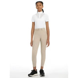 Beige lemieux young rider izzy full seat breeches almond with fitted high waist and subtle side seam detailing