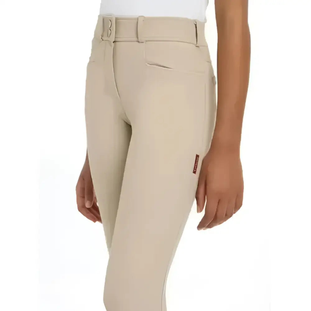 Beige lemieux young rider izzy full seat breeches almond with fitted silhouette belt loops and subtle stitching details