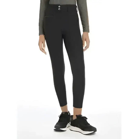 Black lemieux young rider izzy seat breeches with high waist and three silver buttons at the waistband