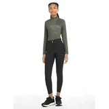 A sleek dark gray long-sleeved high-neck top with subtle texture paired with lemieux young rider izzy seat breeches black