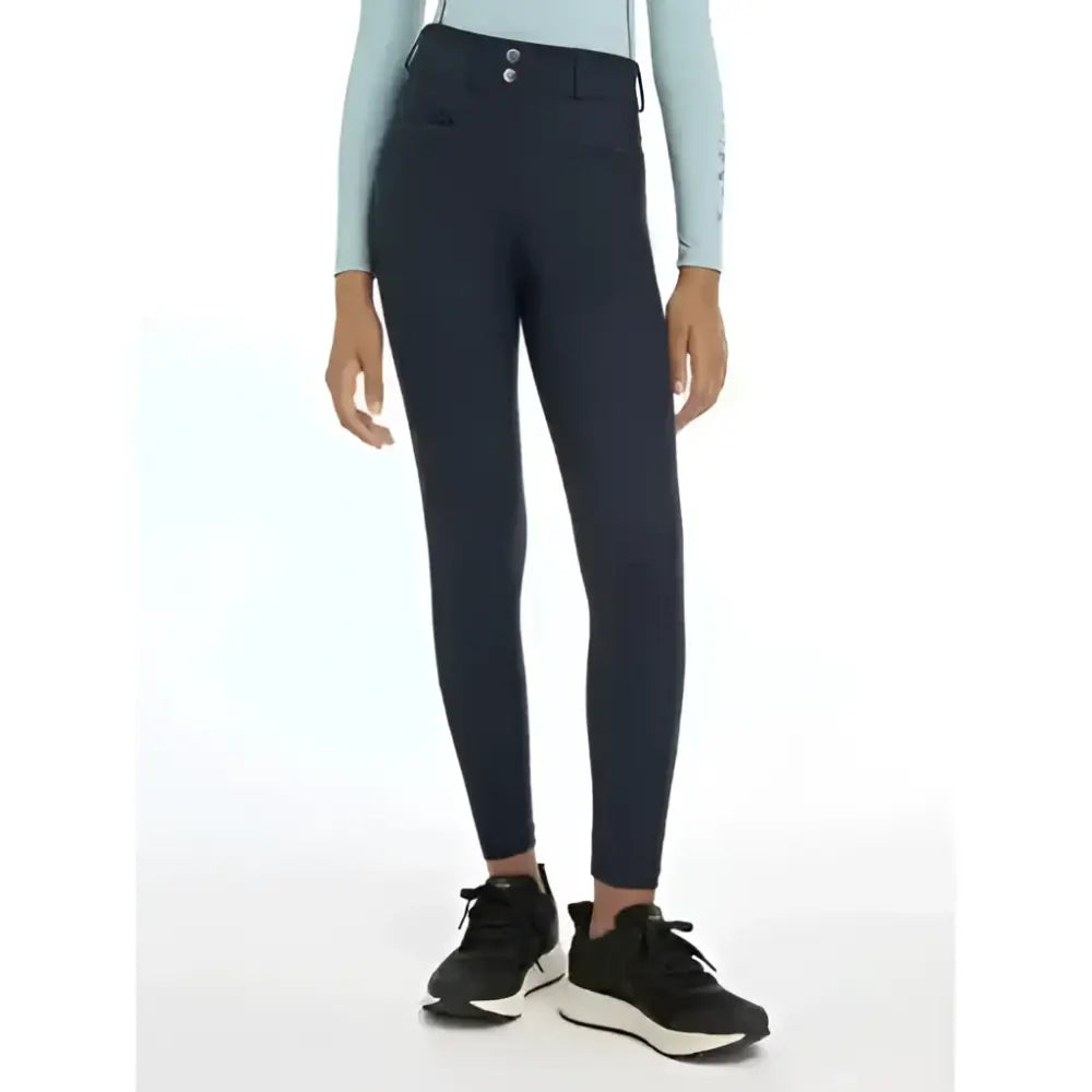 Black lemieux young rider izzy knee grip grip breeches navy made of sleek stretchy material with subtle stitching details