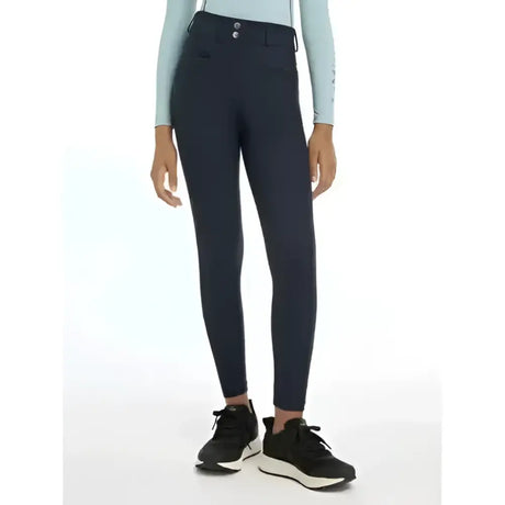 Black lemieux young rider izzy knee grip grip breeches navy made of sleek stretchy material with subtle stitching details